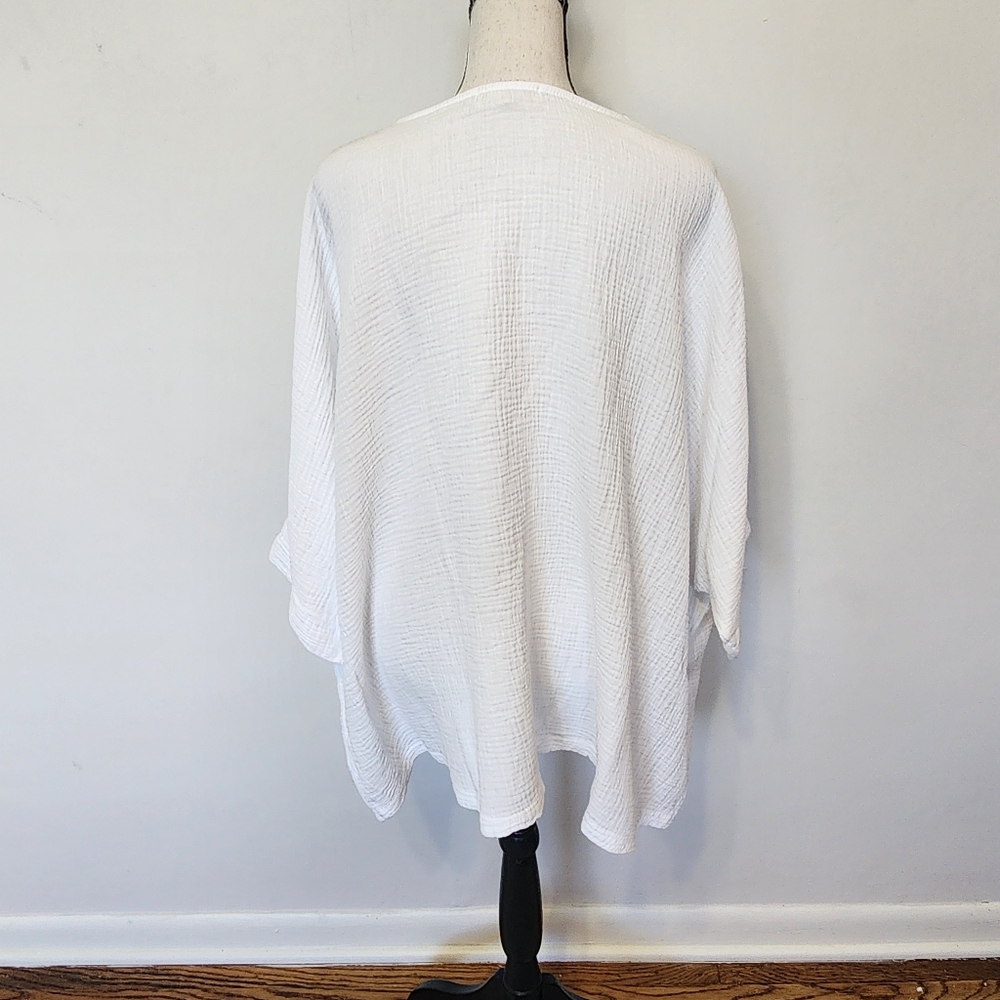 Jess & Jane Gauzy Boxy Balboa Tunic Top White Black Blue Cotton Circles Lines L - Picture 5 of 13